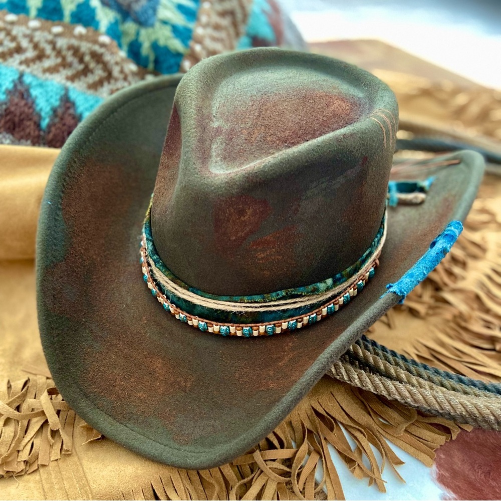 Western Cowboy Hat ⭐️NWT “The Abilene” Beaded Band Dark Olive Green(WOMENS) - Picture 6 of 13